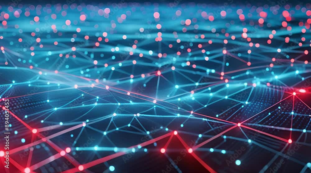 Poster glowing connections and data points in a digital network