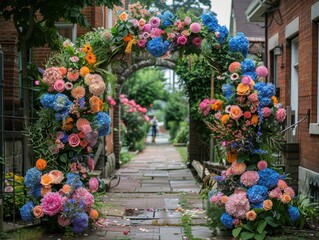 Enchanted Garden Floral Archway with Vibrant Seasonal Blooms for Colorful Entrance