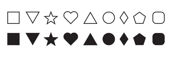 basic shapes collection. Polygonal elements. Modern trendy minimalist basic figures Geometric formal shape. lines, circles, hexagon, star, triangle flat style.
