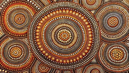 Traditional Australian Aboriginal pattern featuring intricate dot art depicting Dreamtime stories, aboriginal