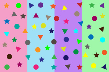 Seamless rainbow shapes pattern vector design. Multicolored shapes in the form of rainbow elements are randomly.
