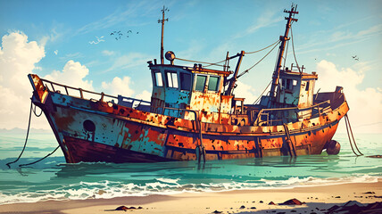 Obraz premium Ship in the sea, 300dpi