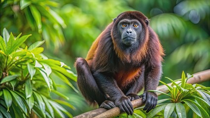 Fototapeta premium Wild mantled howler monkey in the rainforest of Carara National Park, wildlife, nature, Costa Rica
