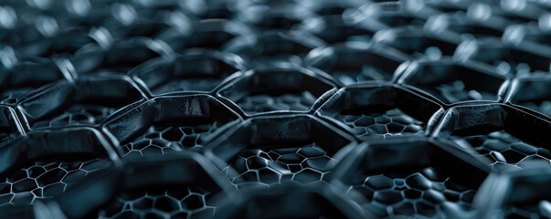 Close-up of Hexagonal Honeycomb Structure with Metallic Finish in Dark Blue Tones