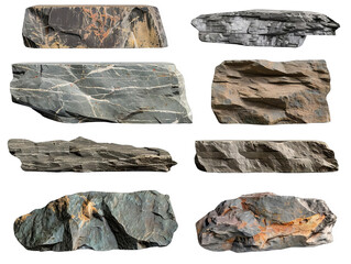 Collection of unique rock textures showcasing diverse colors and formations for educational and artistic use.
