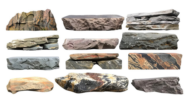 A collection of various rock formations showcasing unique textures and colors for geological and landscaping needs.