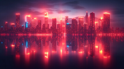 Fototapeta premium Night city abstract background image with neon lights and bright colors, architecture, skyscrapers, metropolis, buildings, downtown.