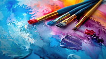 Obraz premium Colorful watercolor painting with water and brushes