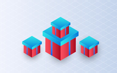 Fototapeta premium Isometric gift boxes on white background. Giveaway announcement of competition