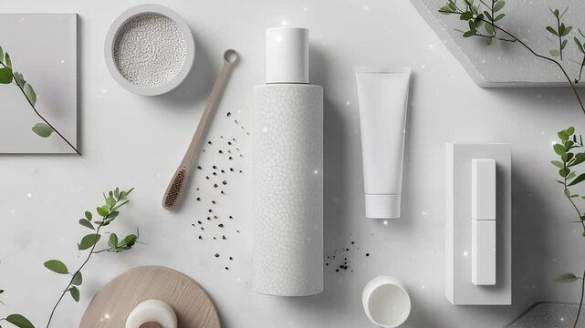 Highresolution product packaging mockups for a natural cosmetics line, featuring ecofriendly materials and minimalist design, perfect for branding presentations.