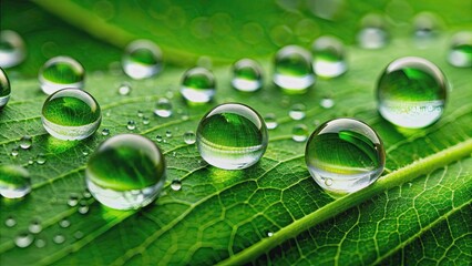 Water drops resting delicately on a green leaf, water drops, leaf, nature, raindrops, macro, close up, dew, droplets, freshness