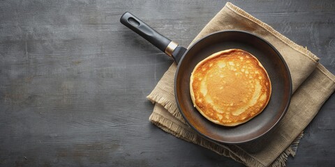 Round pancake in frying pan on table, pancake, round, cooking, frying pan, breakfast, food, delicious, homemade, hot