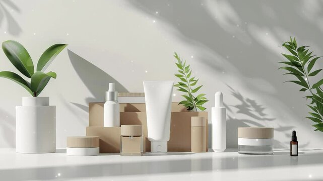Highresolution product packaging mockups for a natural cosmetics line, featuring ecofriendly materials and minimalist design, perfect for branding presentations.