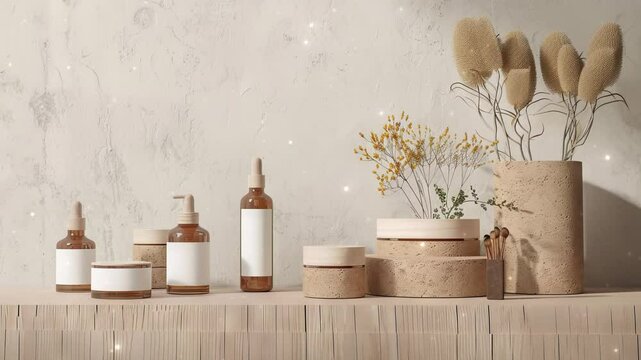 Highresolution product packaging mockups for a natural cosmetics line, featuring ecofriendly materials and minimalist design, perfect for branding presentations.