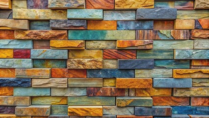 Multi-colored slate blocks forming a textured wall, slate, blocks, multicolored, texture, wall, pattern, natural