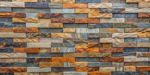 Decorative slate tile wall in multiple colors, slate, tiles, wall, multi-colored, decoration, backdrop, pattern