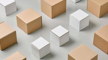 Fototapeta premium on white cardboard boxes, packaging collection, various sides