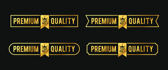 Fototapeta premium Premium Quality with square, rounded, golden frame. Set of Crown and ribbon gold frame badge. for icon, logo, label, seal, tag, sign, seal, symbol, stamp, sticker, emblem. Vector Illustration 