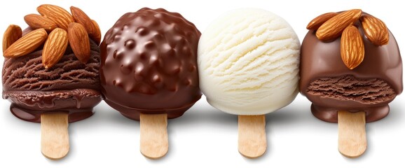 Stick Ice Cream With Chocolate, Almonds, And Banana Ice Cream Bar, A Delightful And Refreshing Treat