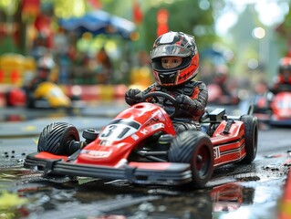 Thrilling Kart Race: Young Drivers Speeding Through Tight Corners on Go-Kart Track