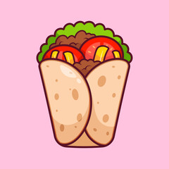 Burrito Food Cartoon Vector Icon Illustration