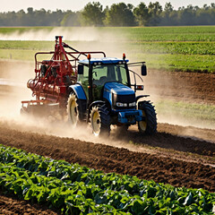 Fototapeta premium Combine harvester working in field. Rear view of a combine harvester collecting wheat from a field
