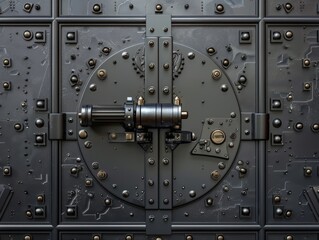 Fototapeta premium Strong metallic safe door, highlighting fortification and security
