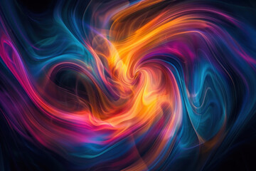 Obraz premium An abstract artwork featuring swirling waves of vibrant colors in shades of orange, pink, blue, and purple.
