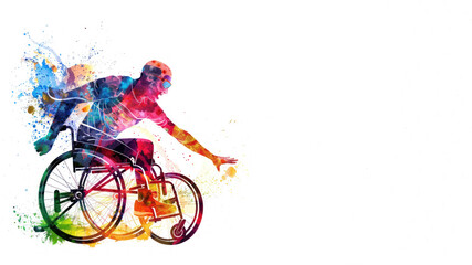 Fototapeta premium Colorful watercolor painting of disabled athlete on wheelchair at race