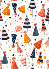 This intricate design showcases an assortment of vibrant party hats, perfect for joyous and festive occasions. Ideal for projects requiring a lively and celebratory vibe