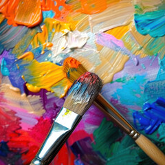 Obraz premium Colorful Artist Palette with Paintbrushes