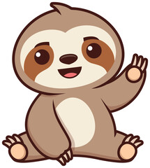 Cute animals vector sticker, funny, little, cute, sloth sitting, sloth hangin'g on branch, mascot cartoon character