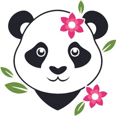 Obraz premium Adorable panda cuddles colorful flowers in charming clipart. 