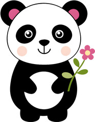 Adorable panda cuddles colorful flowers in charming clipart. 