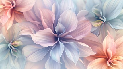 An abstract floral design with overlapping petals in soft pastel colors, creating a soothing visual effect. 32k, full ultra HD, high resolution