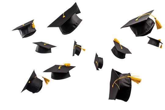 Set Of Fallen Graduation Hats PNG Milestone Achievement University Hats isolated on a white and Transparent background - University Graduation Celebration Success