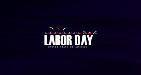 Labor Day logo on a dark background with an American flag, hammer, and text