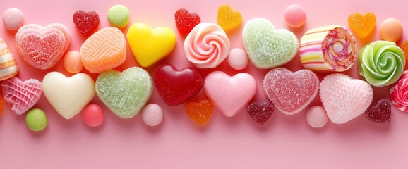 Fototapeta premium Heart-Shaped Conversation Candies Background, Sweet And Colorful