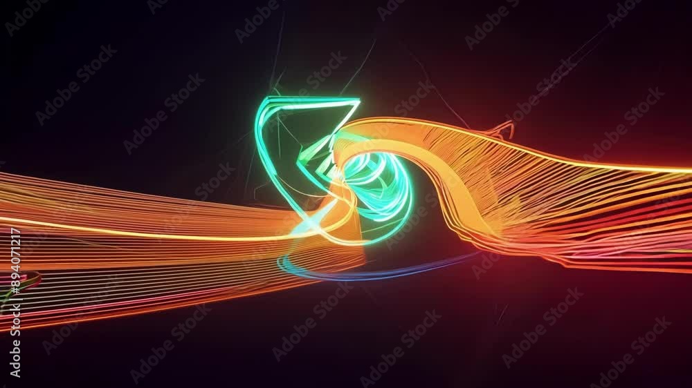 Aufkleber neon green and orange lines curve and twist in an abstract and futuristic display of light and energ