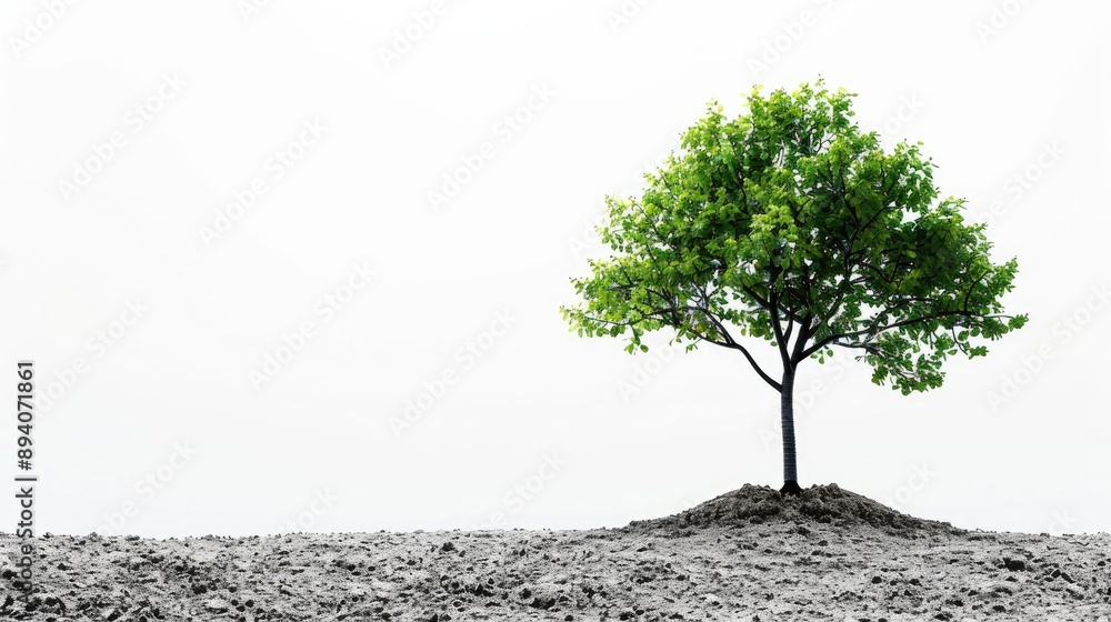 Poster isolated growing tree on white background with space for text