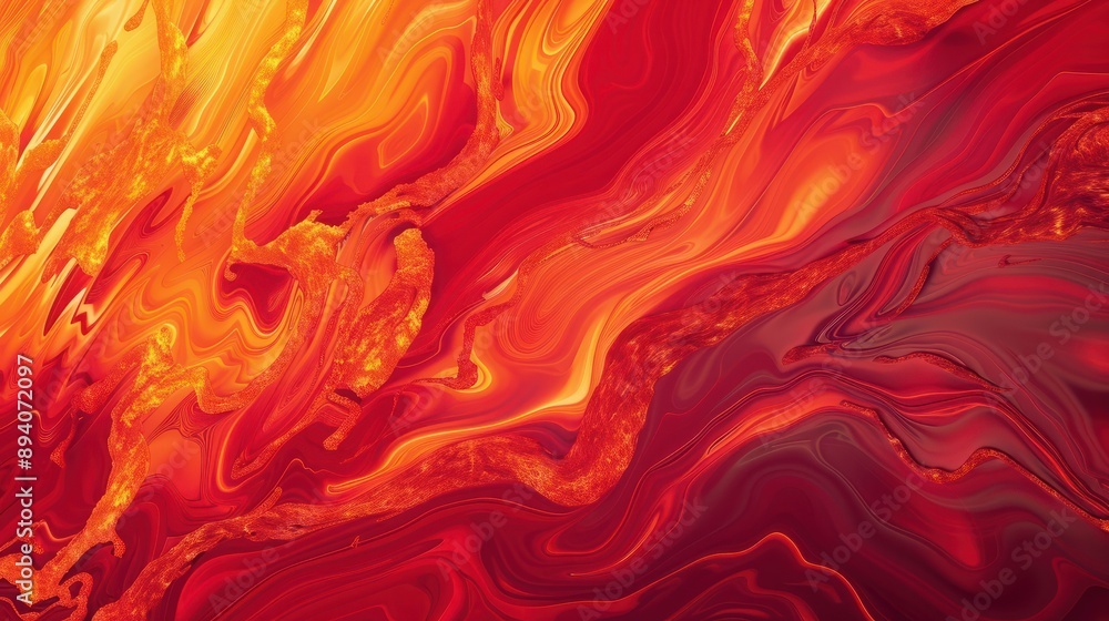 Poster a fiery abstract background dominated by red and orange hues, mimicking the dynamic flow of lava wit