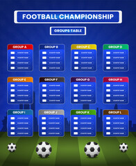 Groups table template world football championship on gradient abstract background