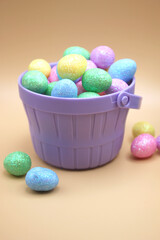 Miniature Plastic Easter Baskets filled with Tiny Colorful Easter Eggs Craft Supplies