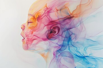 Fototapeta premium Abstract portrait of a person with colorful, flowing lines, blending seamlessly into the background, creating a dreamlike and vibrant artwork.