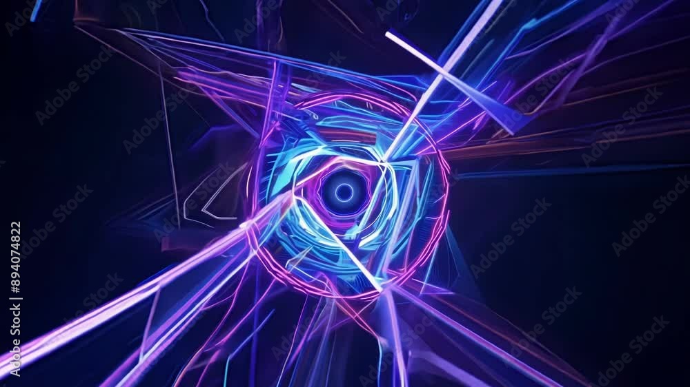 Aufkleber neon blue and purple beams of light dance and twist in a seamless loop creating a mesmerizing kaleid