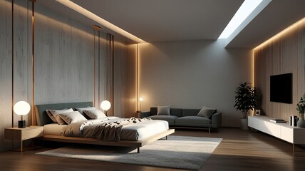 Aesthetic minimalist home, interior design. Modern Nordic Scandinavian interior design concept. Mid-century modern furniture. Elegant and cozy