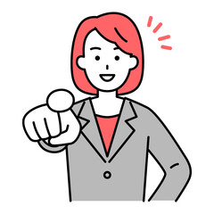 笑顔で指名するスーツの女性