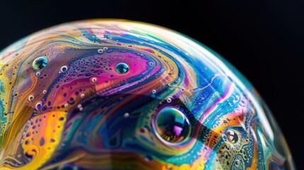 An abstract design mimicking the iridescent surface of a soap bubble, with a spectrum of colors and a shiny, glossy appearance. 32k, full ultra HD, high resolution