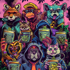 group of animals in graffiti
