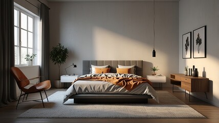 Aesthetic minimalist home, interior design. Modern Nordic Scandinavian interior design concept. Mid-century modern furniture. Elegant and cozy